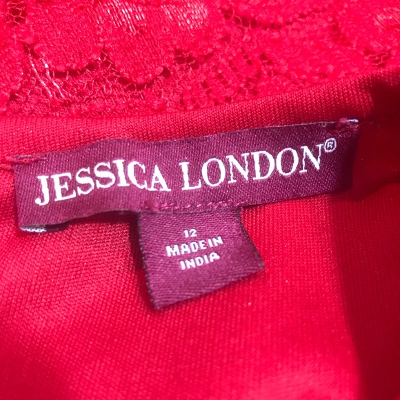 Jessica London Sz 12 Red Lace Peplum Blouse S/S - Picture 6 of 7